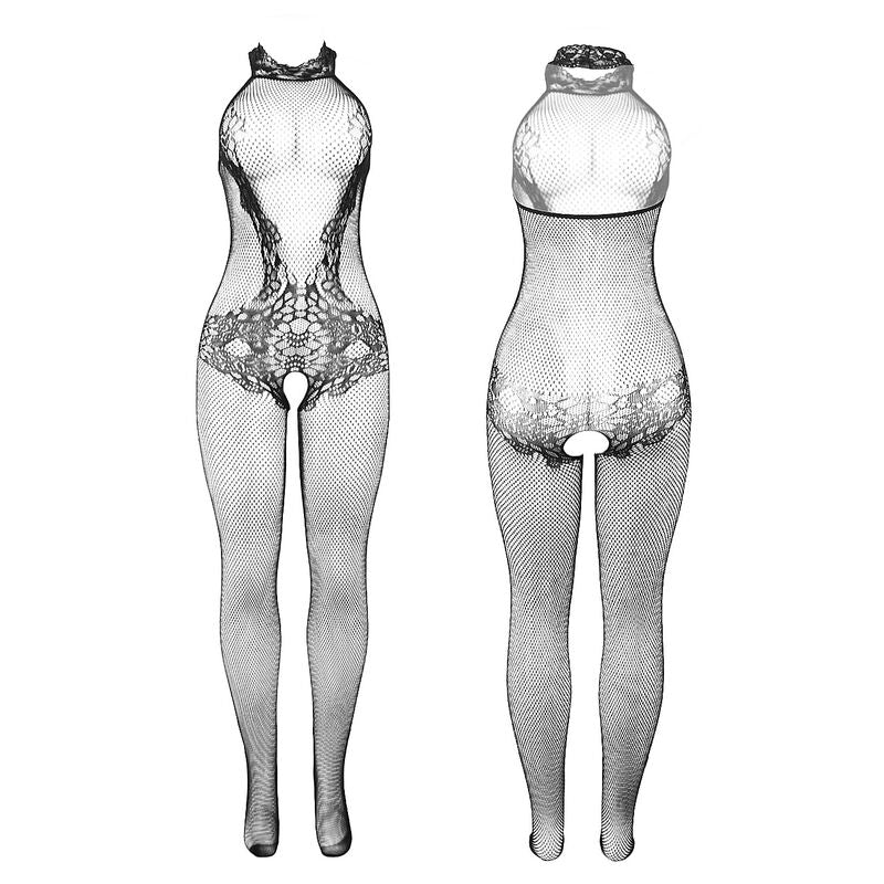 SUBBLIME - 951801 FISHNET AND LACE CROTCHLESS BODYSTOCKING WITH HIGH NECK BLACK ONE SIZE - My naughty haven #