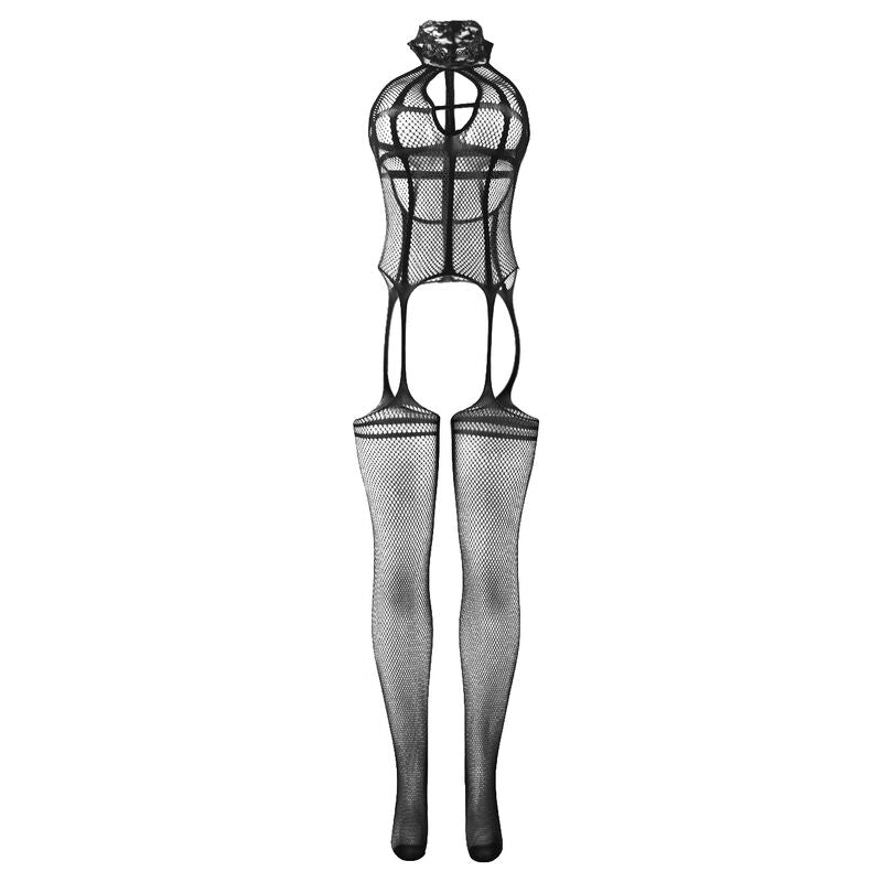 SUBBLIME - 951986 FISHNET CROTCHLESS BODYSTOCKING WITH PRINTS ON THE NECK BLACK ONE SIZE - My naughty haven #