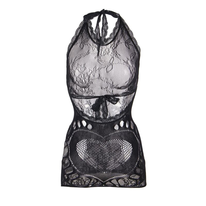 SUBBLIME - 952075 SHORT FISHNET DRESS WITH BACK BACK AND HEART DETAIL BLACK ONE SIZE - My naughty haven #