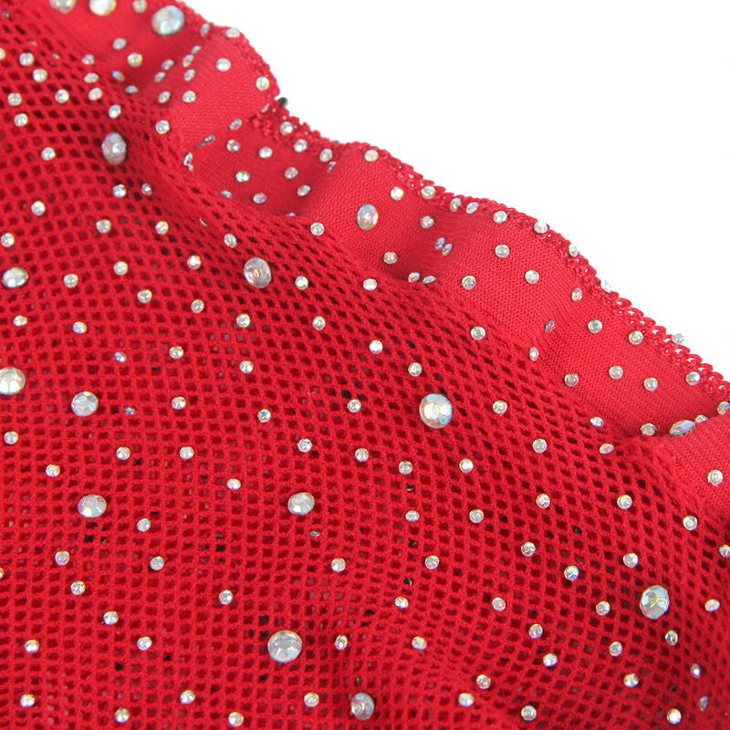 SUBBLIME - 952181 FISHNET BODYSTOCKING WITH GLOVES AND DIAMONDS RED ONE SIZE - My naughty haven #