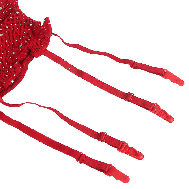 SUBBLIME - 952181 FISHNET BODYSTOCKING WITH GLOVES AND DIAMONDS RED ONE SIZE - My naughty haven #