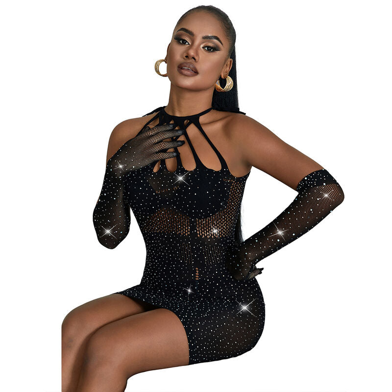 SUBBLIME - 952235 FISHNET DRESS WITH RHINESTONES  BLACK ONE SIZE - My naughty haven #