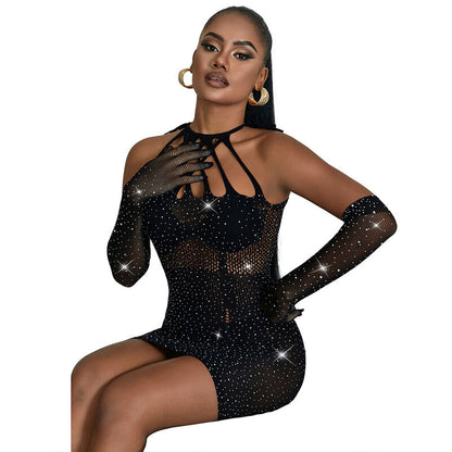 SUBBLIME - 952235 FISHNET DRESS WITH RHINESTONES  BLACK ONE SIZE - My naughty haven #
