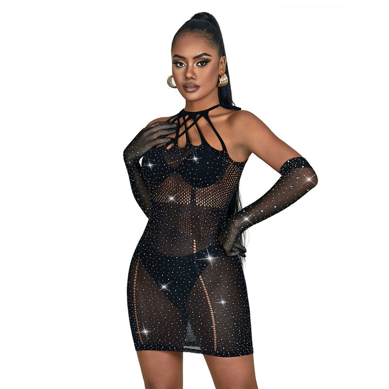 SUBBLIME - 952235 FISHNET DRESS WITH RHINESTONES  BLACK ONE SIZE - My naughty haven #
