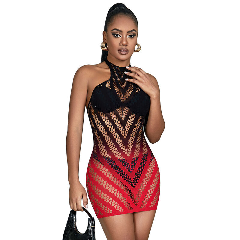 SUBBLIME - 952242 RED AND BLACK DEGRADED ELASTIC FISHNET DRESS ONE SIZE - My naughty haven #
