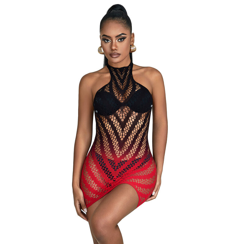 SUBBLIME - 952242 RED AND BLACK DEGRADED ELASTIC FISHNET DRESS ONE SIZE - My naughty haven #