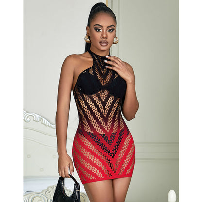 SUBBLIME - 952242 RED AND BLACK DEGRADED ELASTIC FISHNET DRESS ONE SIZE - My naughty haven #