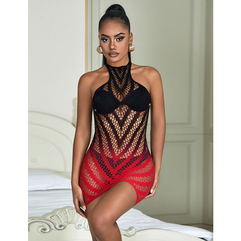 SUBBLIME - 952242 RED AND BLACK DEGRADED ELASTIC FISHNET DRESS ONE SIZE - My naughty haven #