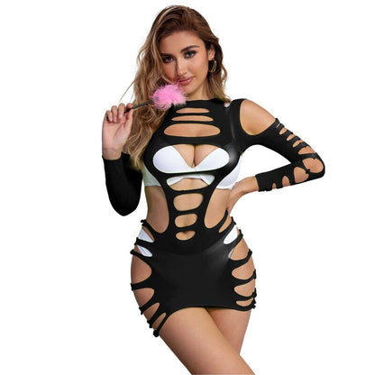 SUBBLIME - 952266 LONG SLEEVE ELASTIC FISHNET DRESS BLACK ONE SIZE - My naughty haven #