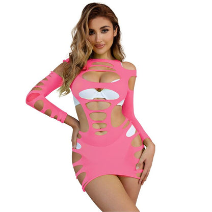 SUBBLIME - 952273 LONG SLEEVE ELASTIC FISHNET DRESS PINK ONE SIZE - My naughty haven #