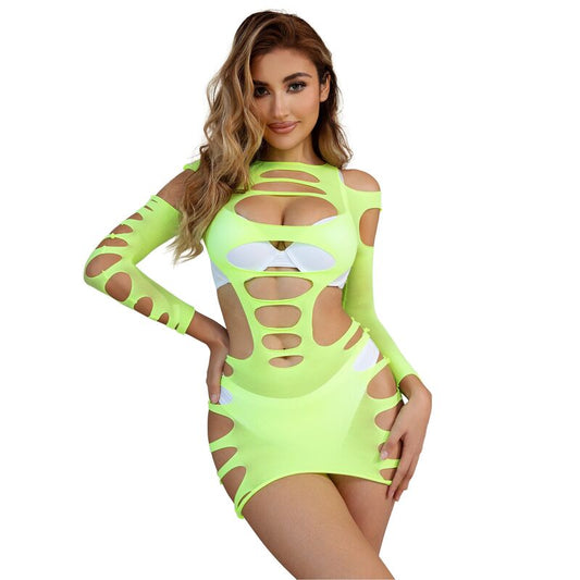 SUBBLIME - 952280 GREEN LONG SLEEVE ELASTIC FISHNET DRESS ONE SIZE - My naughty haven #