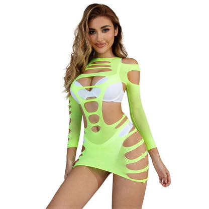 SUBBLIME - 952280 GREEN LONG SLEEVE ELASTIC FISHNET DRESS ONE SIZE - My naughty haven #