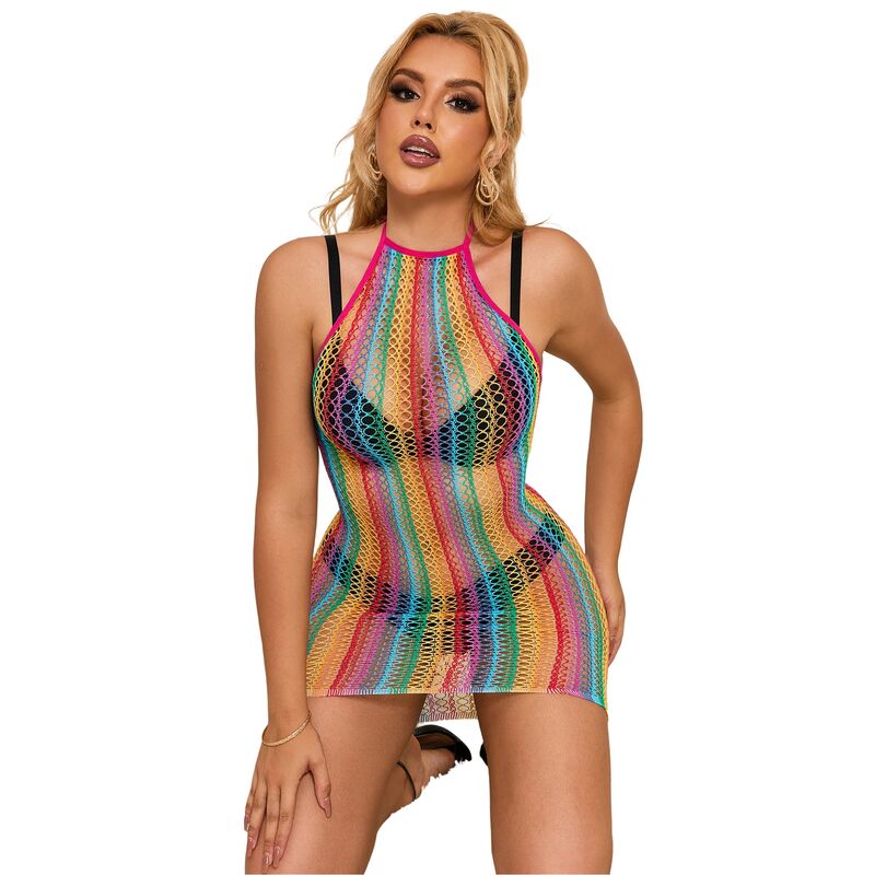 SUBBLIME - 952341 RAINBOW FISHNET DRESS ONE SIZE - My naughty haven #