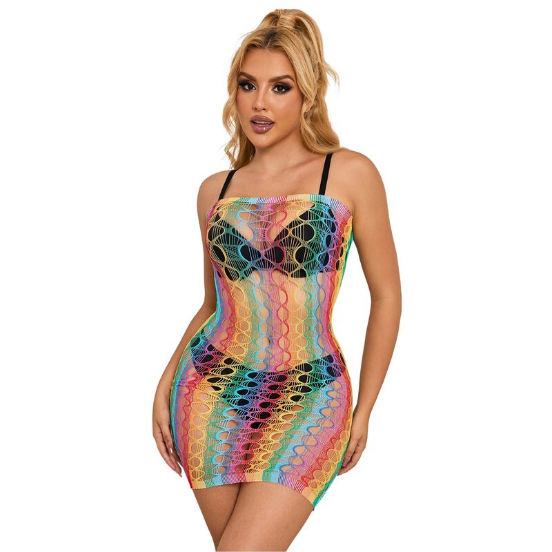 SUBBLIME - 952365 RAINBOW BARE SHOULDER FISHNET DRESS ONE SIZE - My naughty haven #