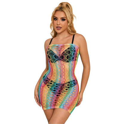 SUBBLIME - 952365 RAINBOW BARE SHOULDER FISHNET DRESS ONE SIZE - My naughty haven #