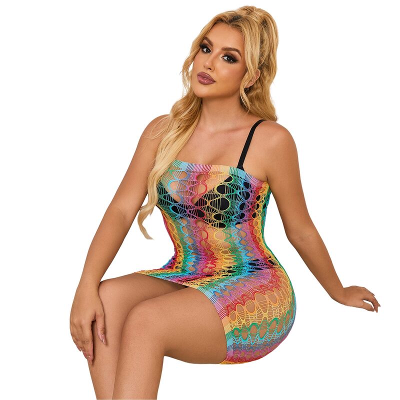 SUBBLIME - 952365 RAINBOW BARE SHOULDER FISHNET DRESS ONE SIZE - My naughty haven #