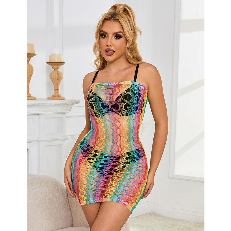 SUBBLIME - 952365 RAINBOW BARE SHOULDER FISHNET DRESS ONE SIZE - My naughty haven #