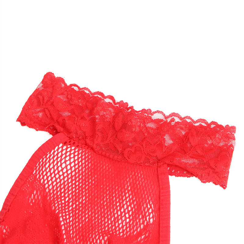 SUBBLIME - 952372 FISHNET AND LACE CROTCHLESS BODYSTOCKING WITH HIGH NECK RED ONE SIZE - My naughty haven #
