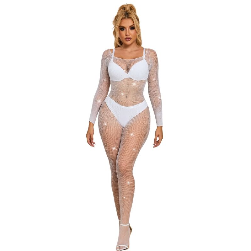 SUBBLIME - 952396 FISHNET BODYSTOCKING WITH DIAMONDS LONG SLEEVE WHITE ONE SIZE - My naughty haven #