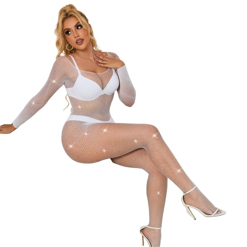 SUBBLIME - 952396 FISHNET BODYSTOCKING WITH DIAMONDS LONG SLEEVE WHITE ONE SIZE - My naughty haven #