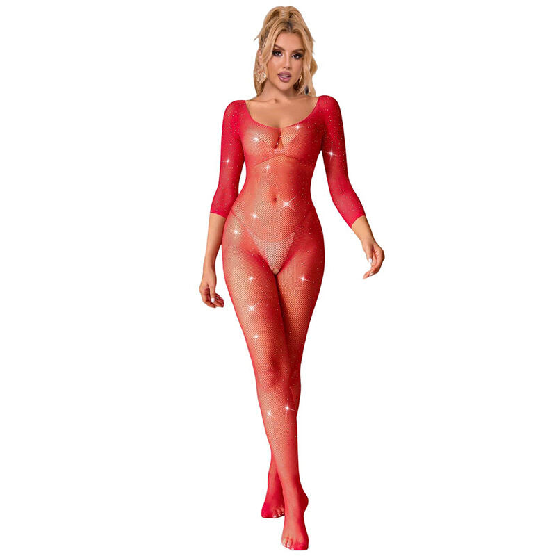 SUBBLIME - 952419 FISHNET BODYSTOCKING WITH DIAMONDS LONG SLEEVE RED XS/M - My naughty haven #