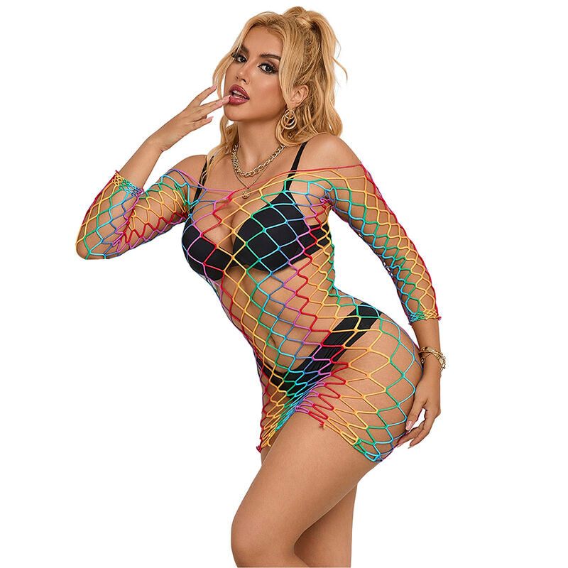 SUBBLIME - 952426 RAINBOW LONG SLEEVE FISHNET DRESS ONE SIZE - My naughty haven #