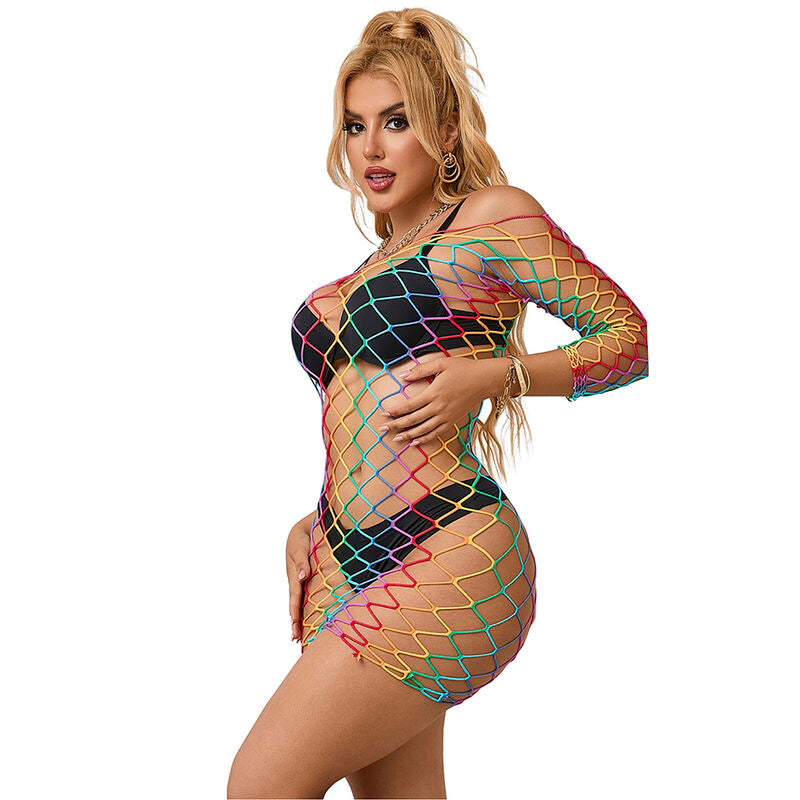 SUBBLIME - 952426 RAINBOW LONG SLEEVE FISHNET DRESS ONE SIZE - My naughty haven #