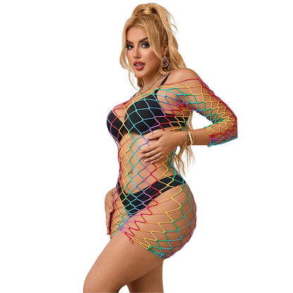 SUBBLIME - 952426 RAINBOW LONG SLEEVE FISHNET DRESS ONE SIZE - My naughty haven #