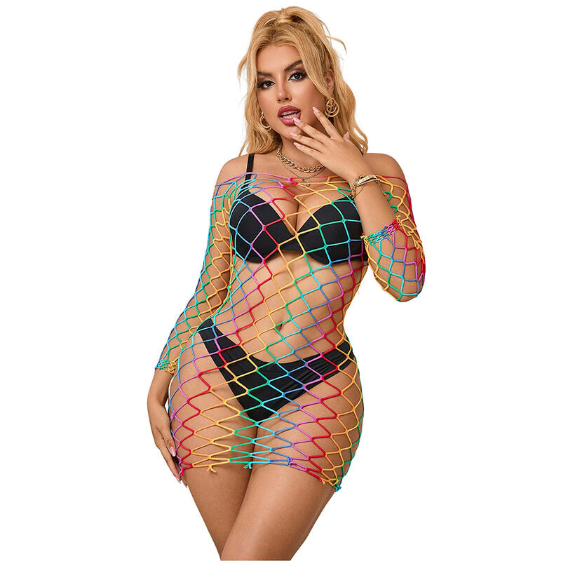 SUBBLIME - 952426 RAINBOW LONG SLEEVE FISHNET DRESS ONE SIZE - My naughty haven #