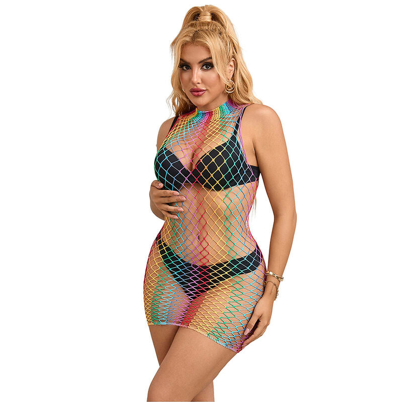 SUBBLIME - 952433 RAINBOW HIGH NECK SLEEVELESS FISHNET DRESS ONE SIZE - My naughty haven #