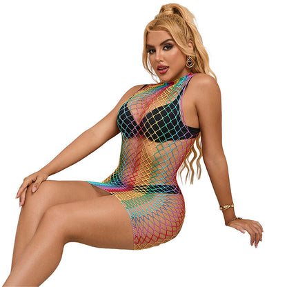 SUBBLIME - 952433 RAINBOW HIGH NECK SLEEVELESS FISHNET DRESS ONE SIZE - My naughty haven #