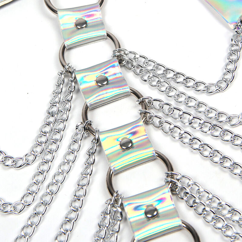 SUBBLIME - 953737 Гръден колан с халки и верижки, сребърен, един размер