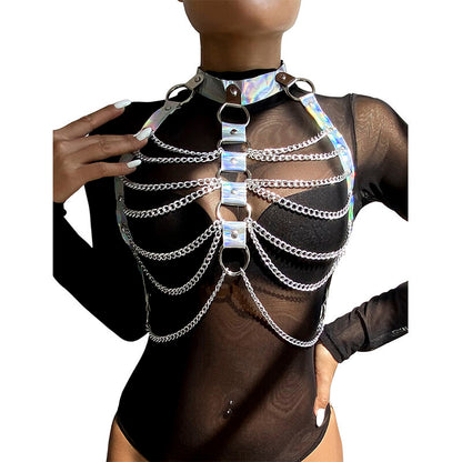 SUBBLIME - 953737 CHEST HARNESS WITH RINGS AND CHAINS SILVER ONE SIZE - My naughty haven #