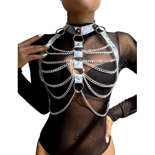 SUBBLIME - 953737 CHEST HARNESS WITH RINGS AND CHAINS SILVER ONE SIZE - My naughty haven #