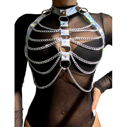 SUBBLIME - 953737 CHEST HARNESS WITH RINGS AND CHAINS SILVER ONE SIZE - My naughty haven #