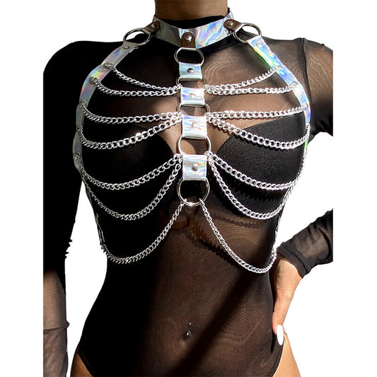 SUBBLIME - 953737 CHEST HARNESS WITH RINGS AND CHAINS SILVER ONE SIZE - My naughty haven #