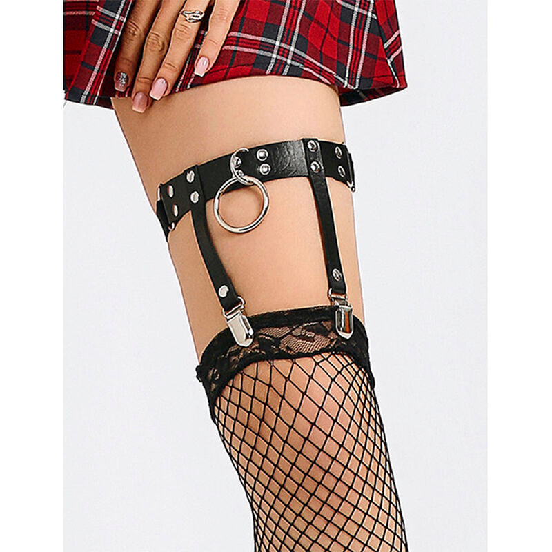 SUBBLIME - 953744 ADJUSTABLE LEATHER PUNK GARTER BLACK ONE SIZE - My naughty haven #