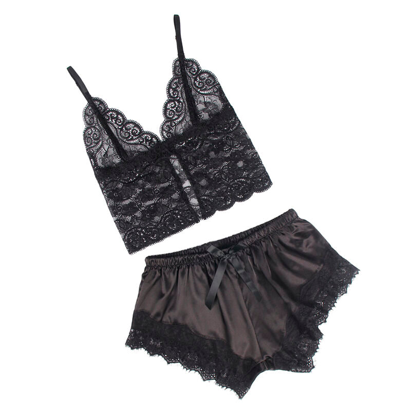SUBBLIME - 953942 CASUAL SILK NIGHTGOWN + LACE PANTS BLACK L/XL - My naughty haven #