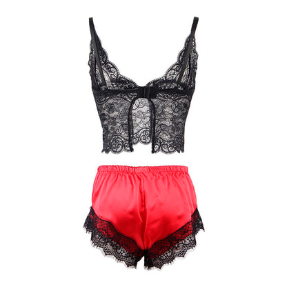 SUBBLIME - 953959 CASUAL SILK NIGHTGOWN + LACE PANTS BLACK/RED S/M - My naughty haven #