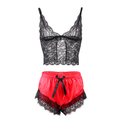SUBBLIME - 953966 CASUAL SILK NIGHTGOWN + LACE PANTS BLACK/RED L/XL - My naughty haven #