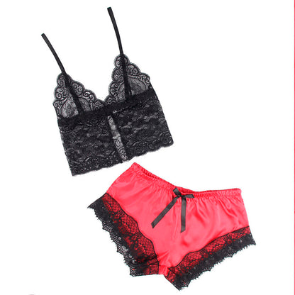 SUBBLIME - 953966 CASUAL SILK NIGHTGOWN + LACE PANTS BLACK/RED L/XL - My naughty haven #