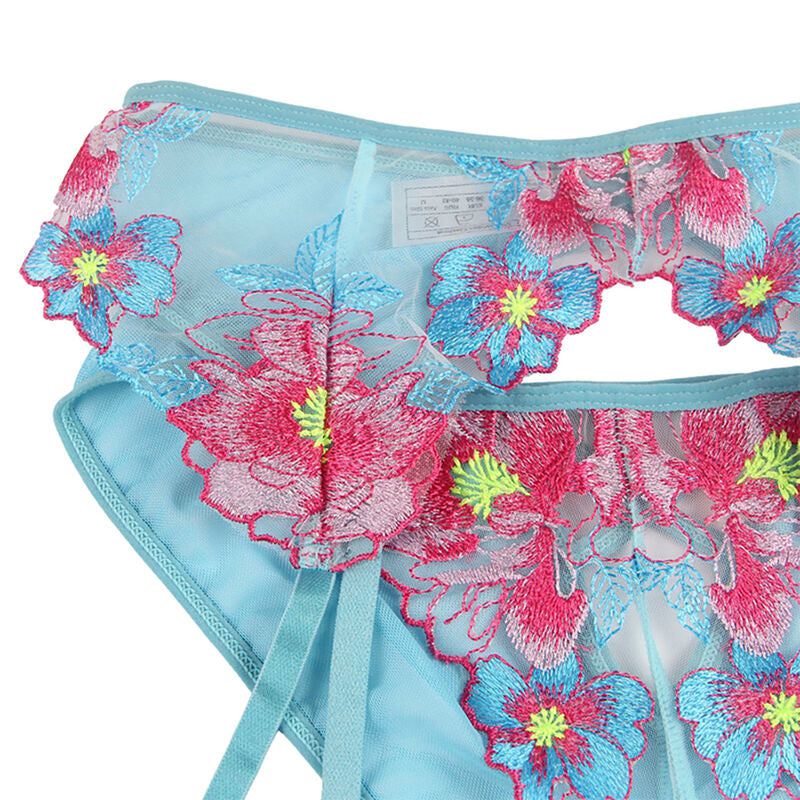 SUBBLIME - 954109 BRA + PANTIES WITH GARTER BELT FLORAL DESIGN BLUE S/M - My naughty haven #