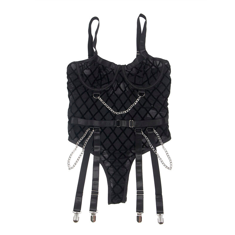SUBBLIME - 9542277 BODY WITH CHAINS + GARTER BELT BLACK L/XL - My naughty haven #