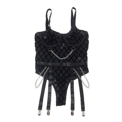SUBBLIME - 9542277 BODY WITH CHAINS + GARTER BELT BLACK L/XL - My naughty haven #