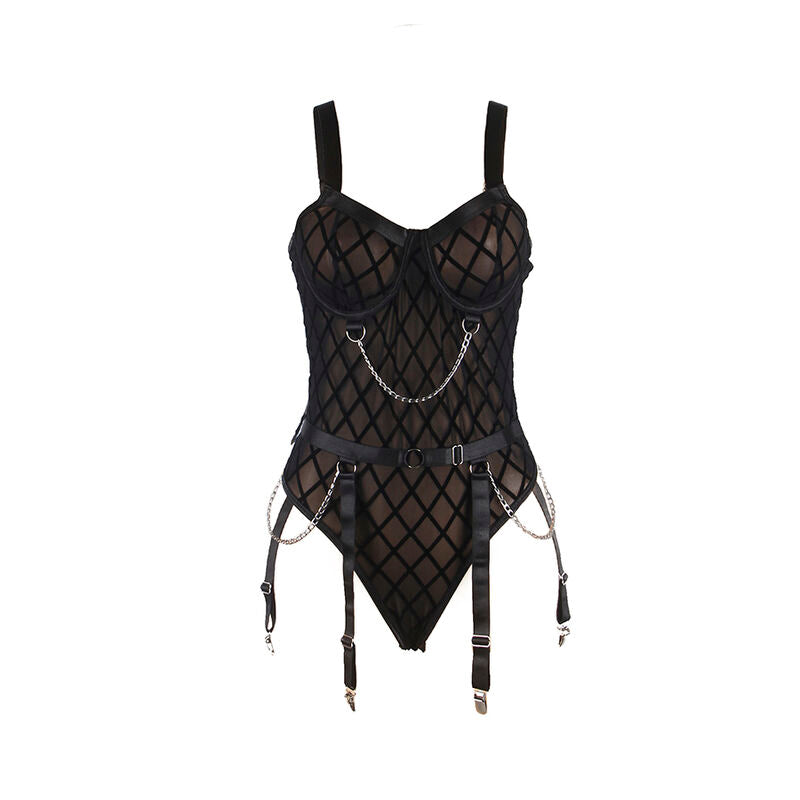 SUBBLIME - 9542277 BODY WITH CHAINS + GARTER BELT BLACK L/XL - My naughty haven #