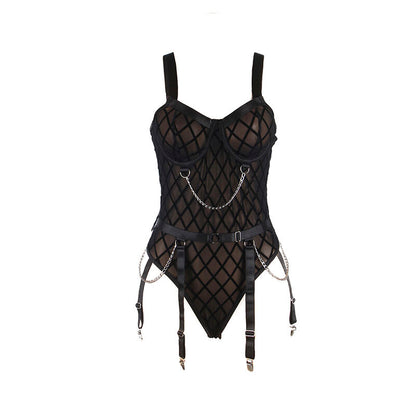 SUBBLIME - 9542277 BODY WITH CHAINS + GARTER BELT BLACK L/XL - My naughty haven #