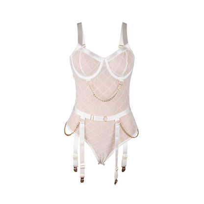 SUBBLIME - 954291 BODY WITH CHAINS + GARTER BELT WHITE L/XL - My naughty haven #