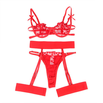 SUBBLIME - 954321 HEART PRINT BRA + THONG + GARTER BELT RED S/M - My naughty haven #