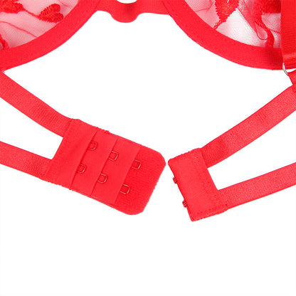SUBBLIME - 954338 HEART PRINT BRA + THONG + GARTER BELT RED L/XL - My naughty haven #