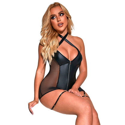 SUBBLIME - 954444 SEXY MESH DRESS LEATHER BLACK S/M - My naughty haven #